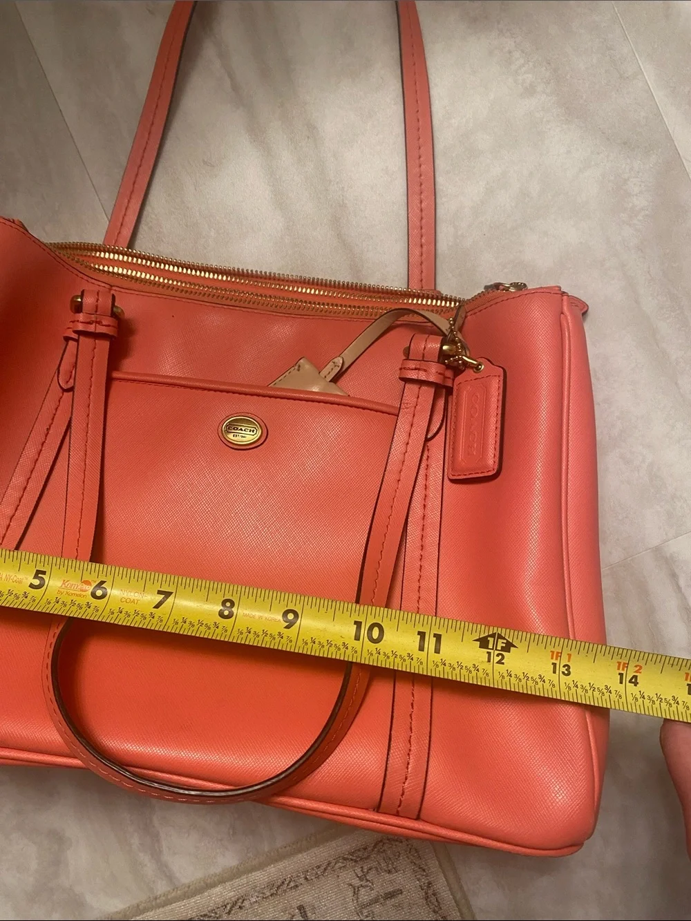 Coach Coral/Peach Leather Triple-Zip Tote